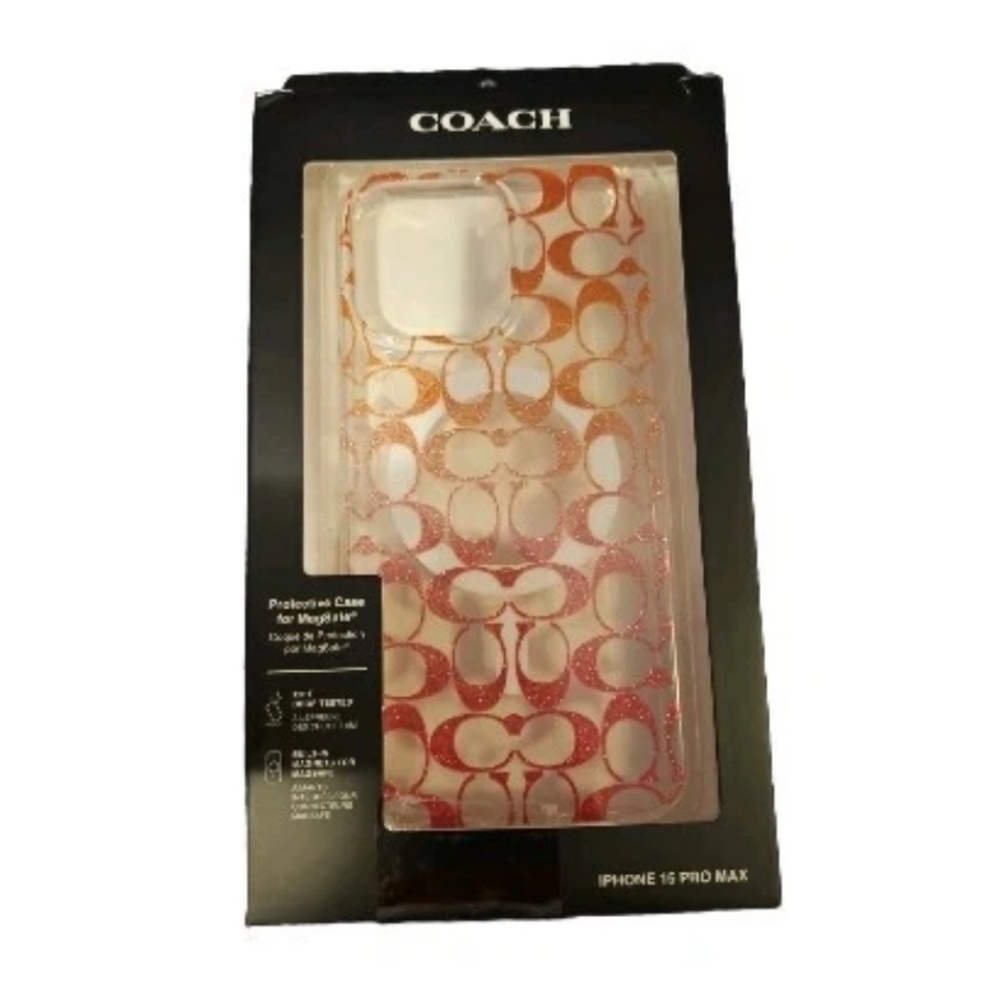 Coach Protective Case with Magsafe For iPhone 15 Pro Max Clear/Glitter/Multi New